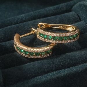 Earrings Green & Gold Rhinestone